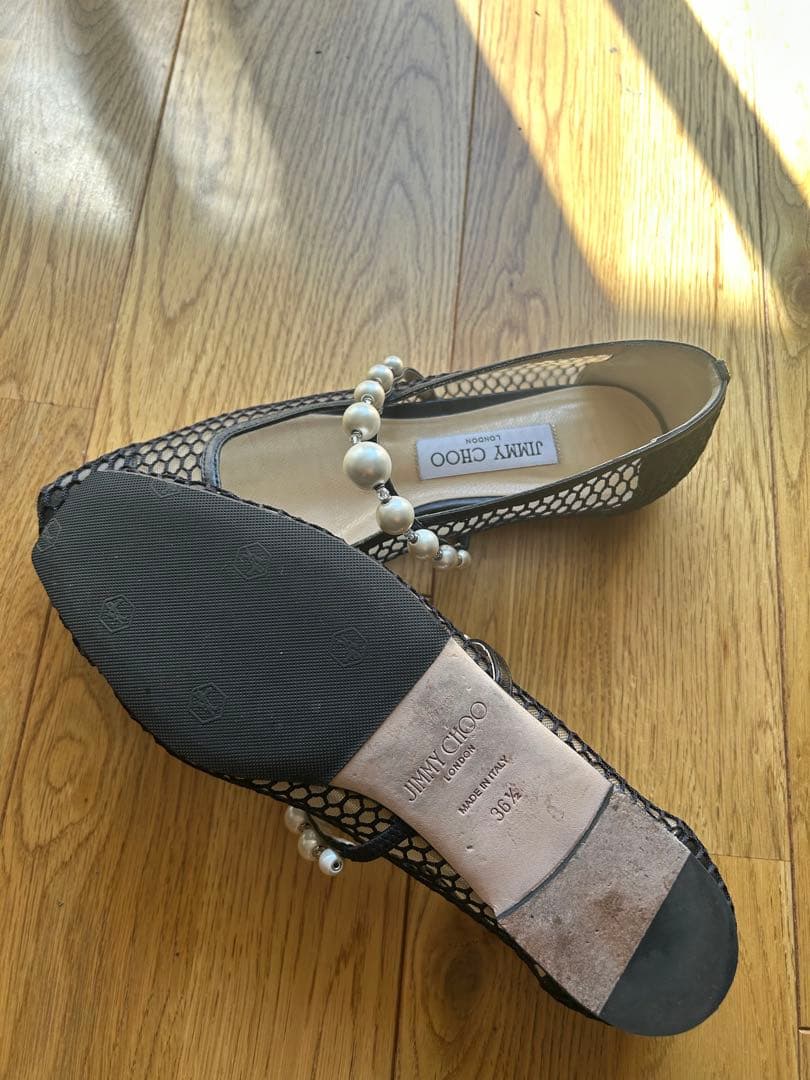 JIMMY CHOO パール付メッシュフラットシューズ