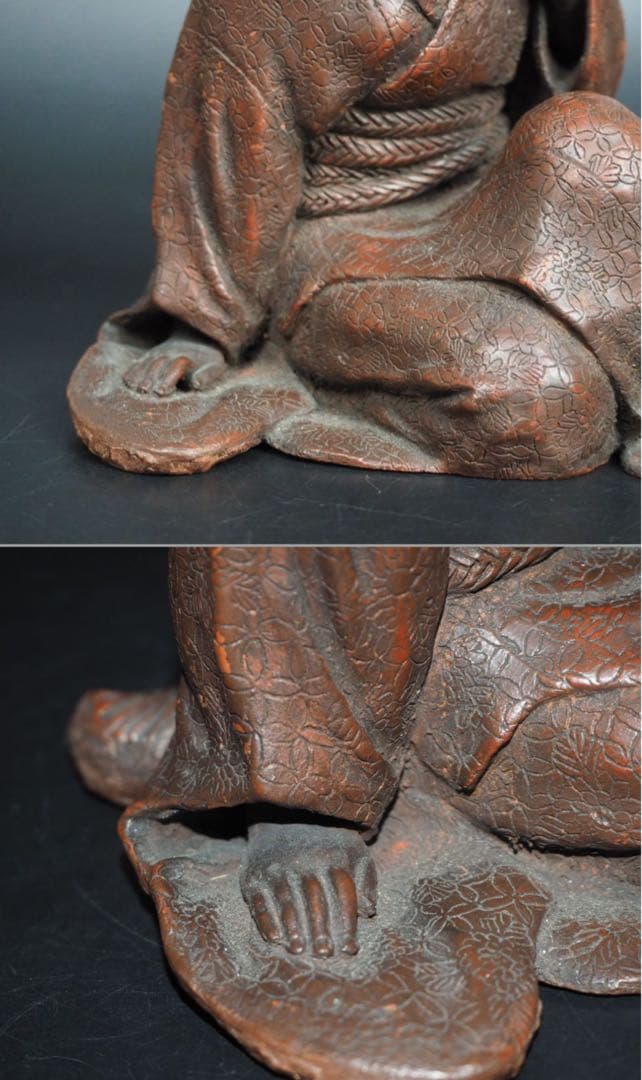 勝俣博送料無料 博物館級　江戸～明治　備前焼　女性像　在銘・木箱付★傑作★