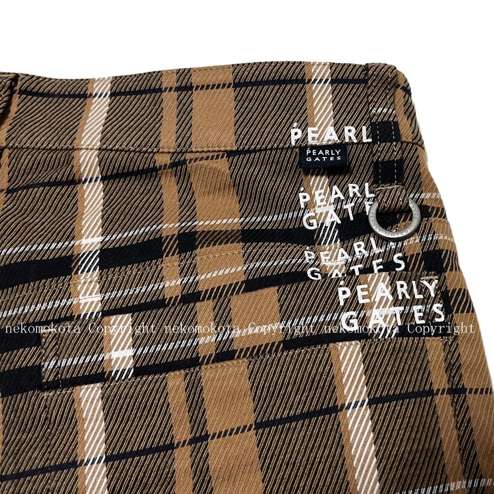 美品 パーリーゲイツ コットン ストレッチ カルゼ チェック ロゴ パンツ