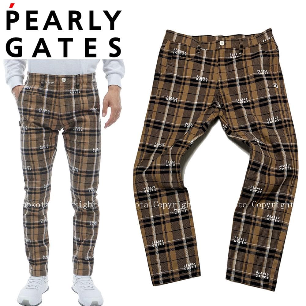 美品 パーリーゲイツ コットン ストレッチ カルゼ チェック ロゴ パンツ