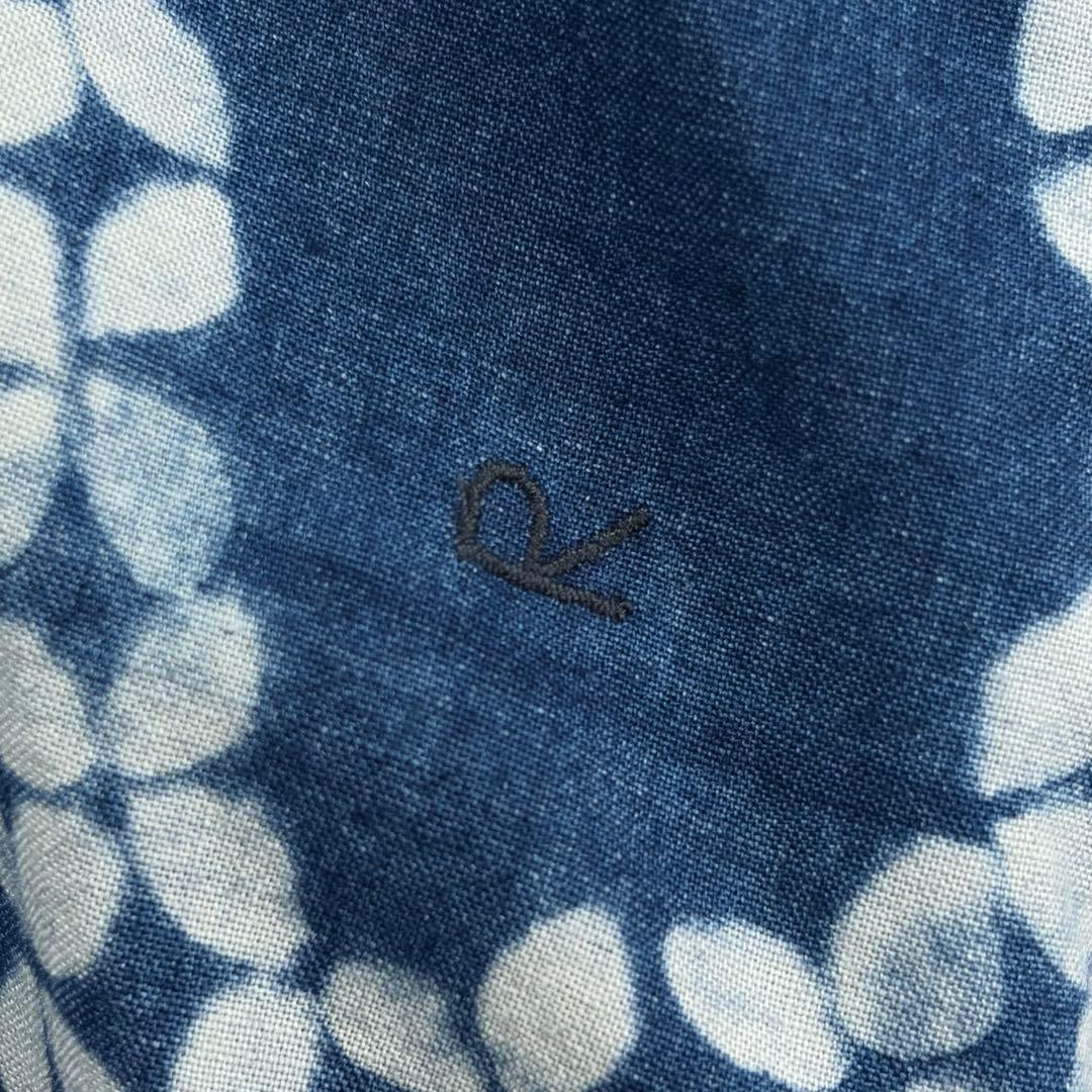 ☆美品☆45R 抜染プリントのビッグシャツドレス（インディゴ）　0サイズ