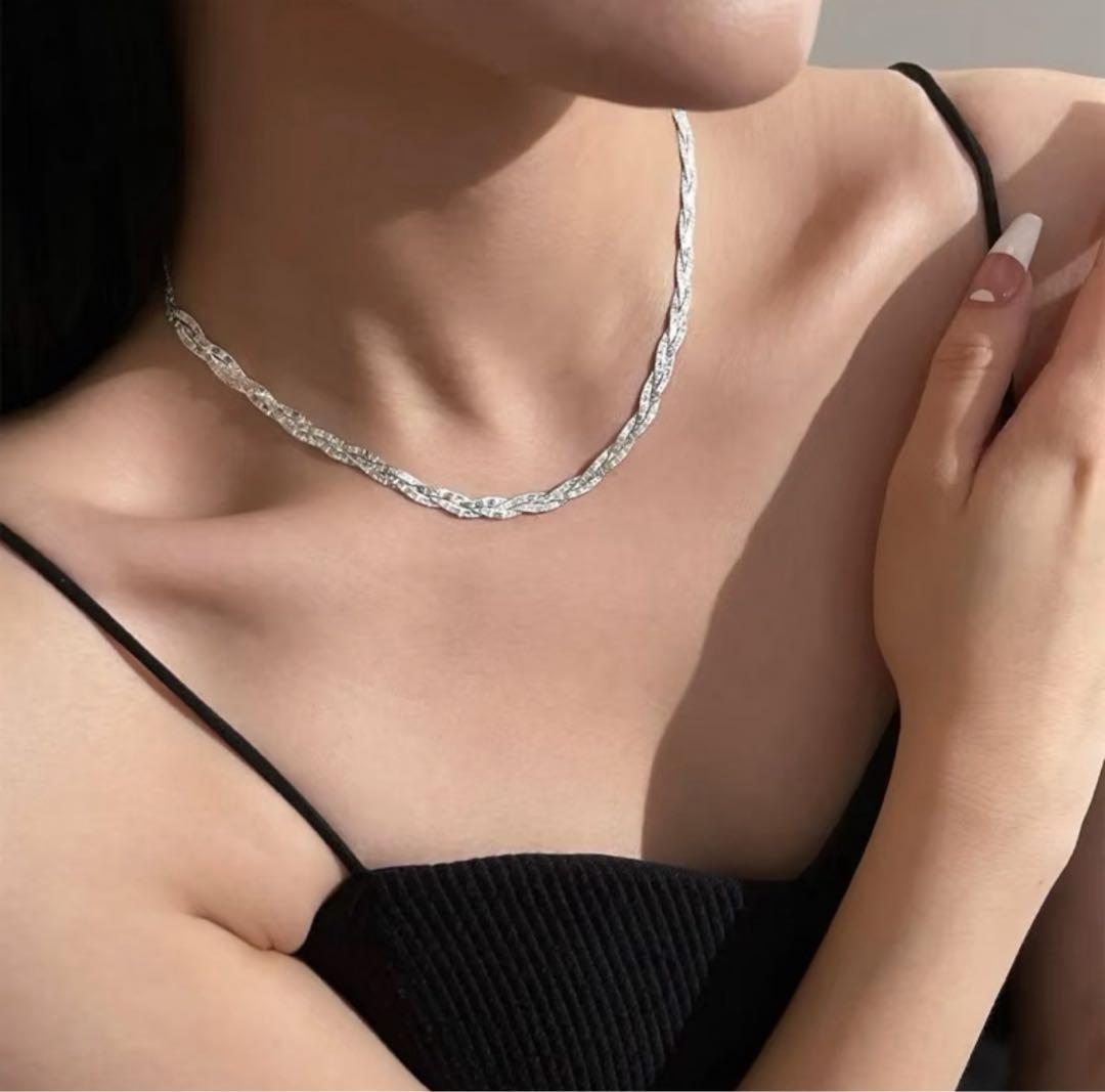 シルバー ツイストチェーン チョーカーネックレス イタリア製 Diorミラー1点