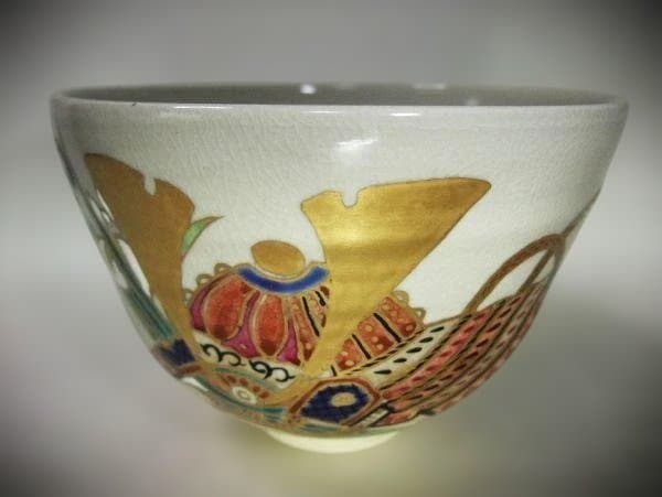 兜にあやめ 平安 桜谷造 茶碗 京焼 清水焼