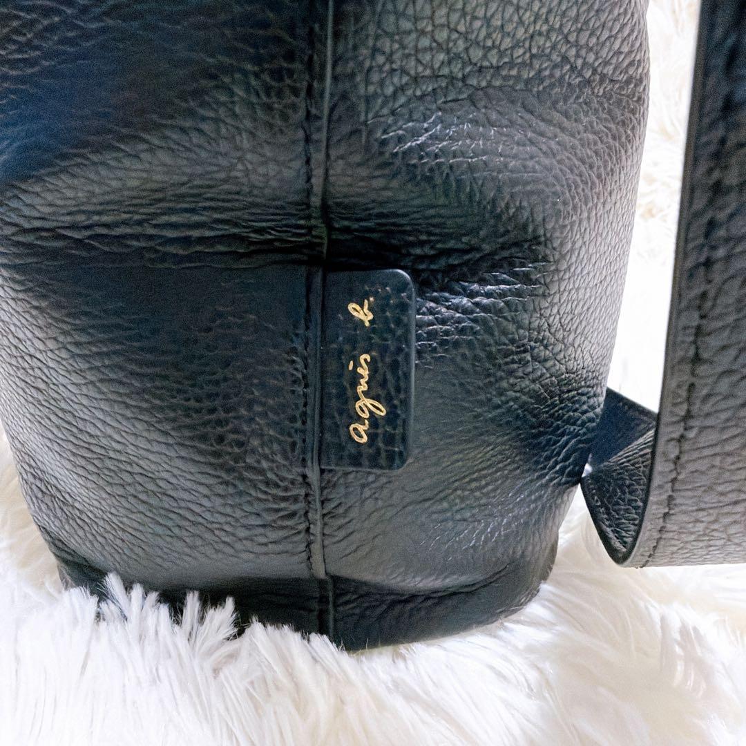 【現行】agnes b. アニエスベー ワンショルダーバッグ シボ革 メタルロゴ