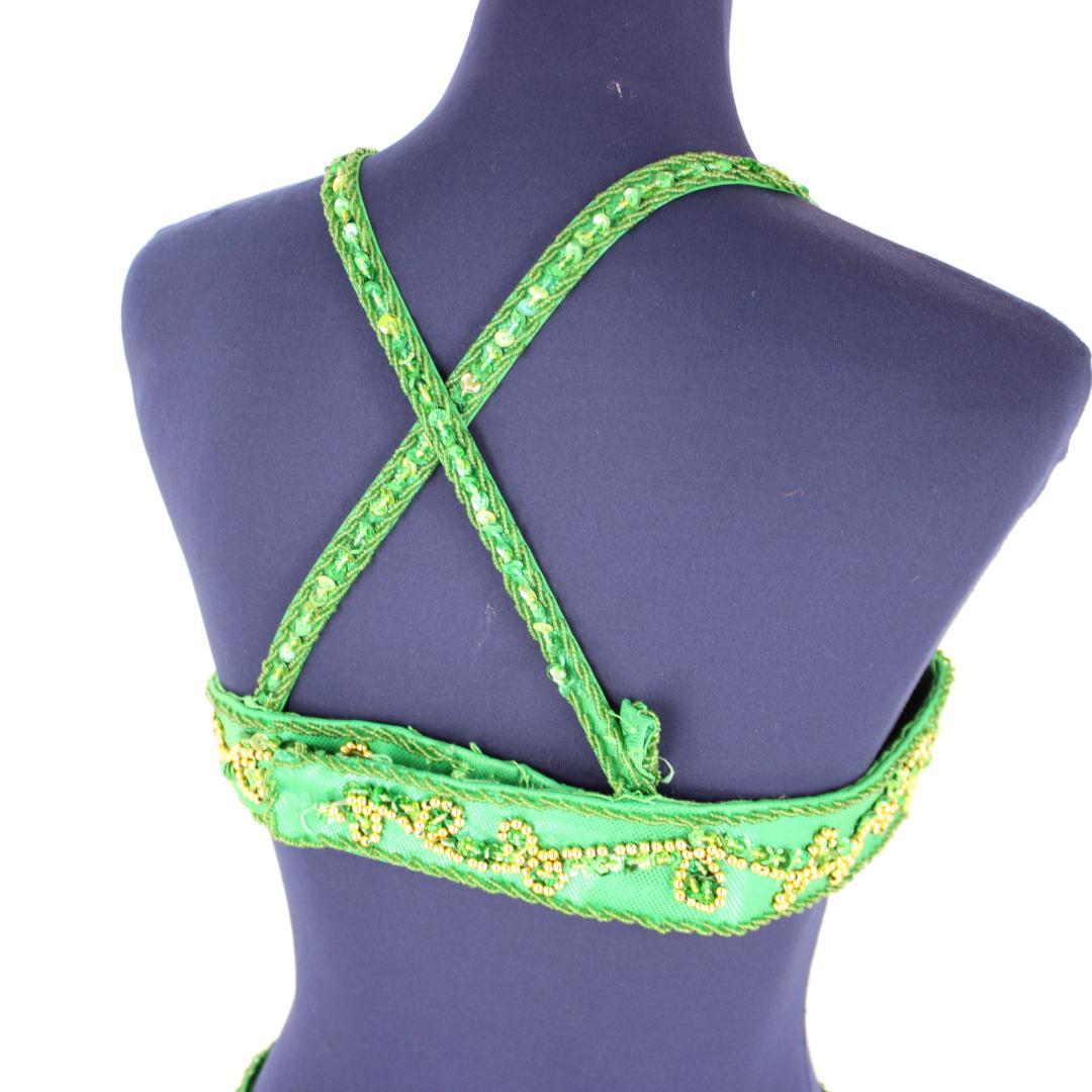 【ベリーダンス用オリエンタル衣装】ラメ入りグリーン ゴールド セットアップ