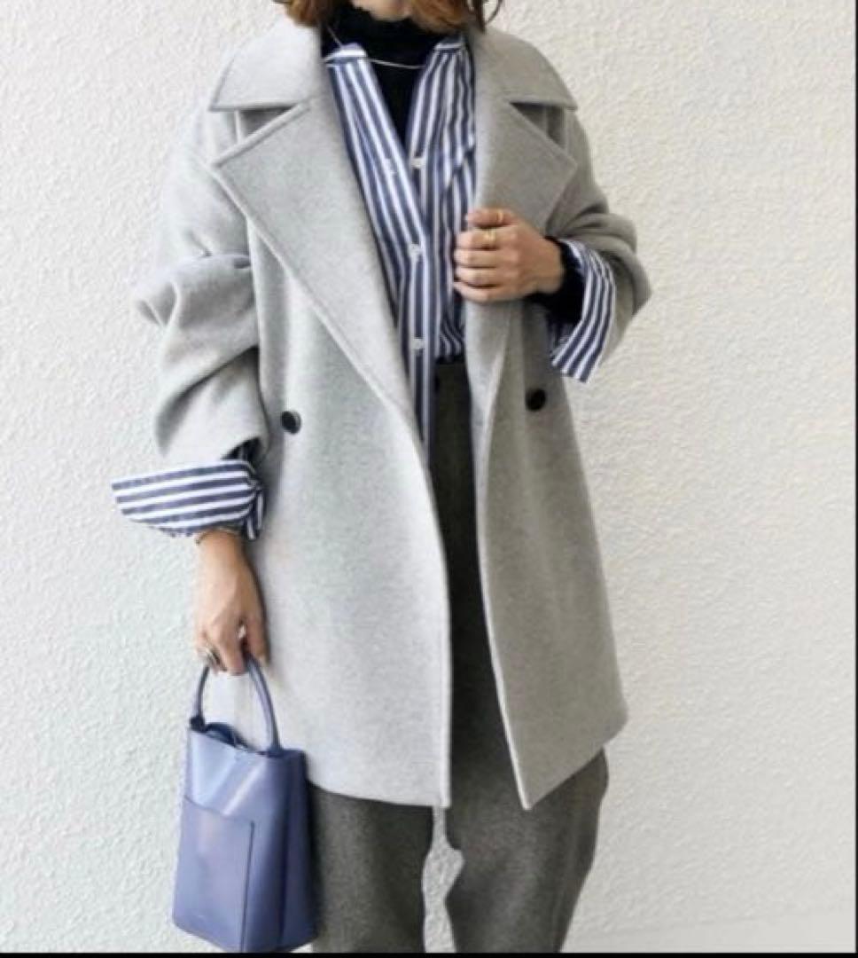 美品　SHIPSanyウール　テーラード コクーンショートコート　シップス