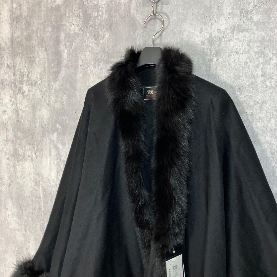 高級 カシミヤ100% ポンチョ ケープコート