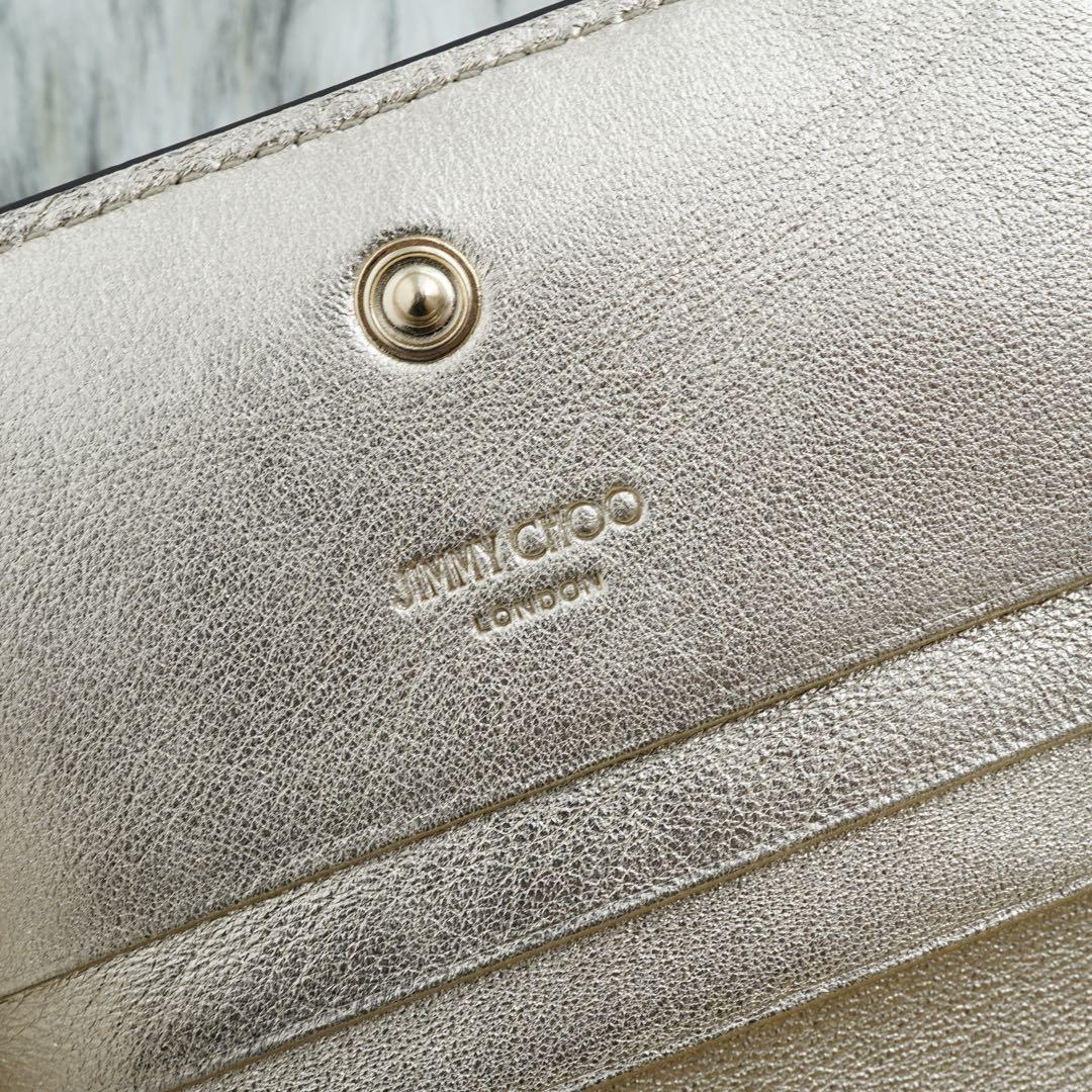 未使用品　箱・タグ類付属　jimmy choo 二つ折り財布　ゴールド系　即完売