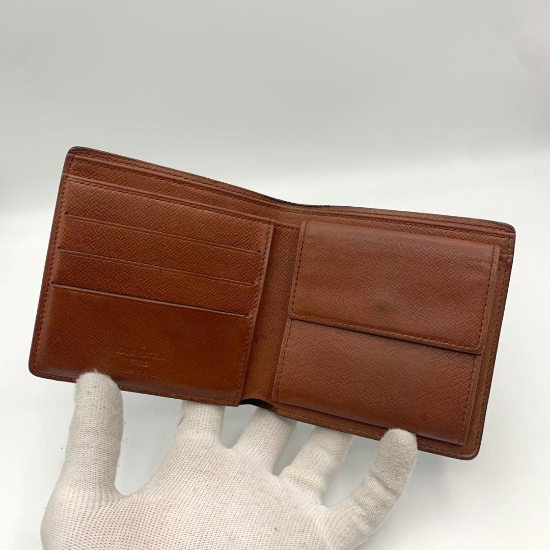 鑑定済み ルイヴィトン ポルトフォイユ マルコ 二つ折り 財布 モノグラム 茶