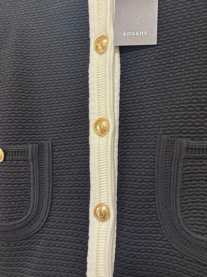 anuans ノーカラージャケット ブラック/ホワイト