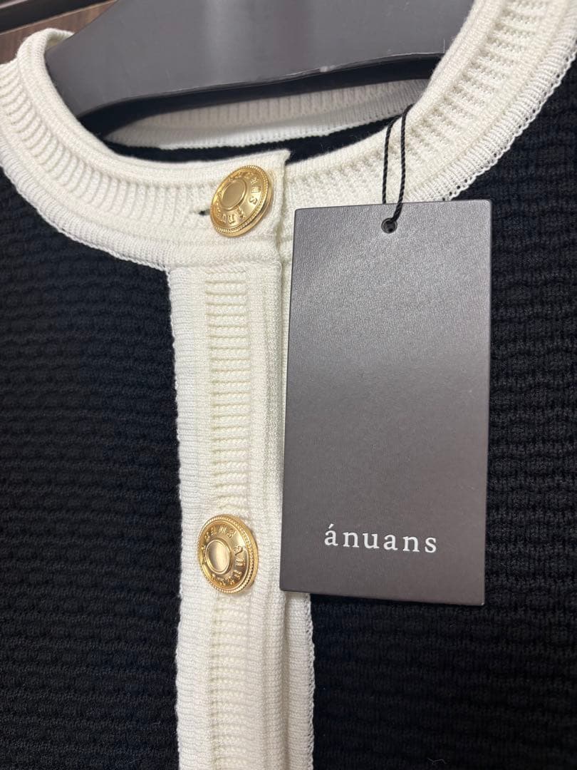 anuans ノーカラージャケット ブラック/ホワイト