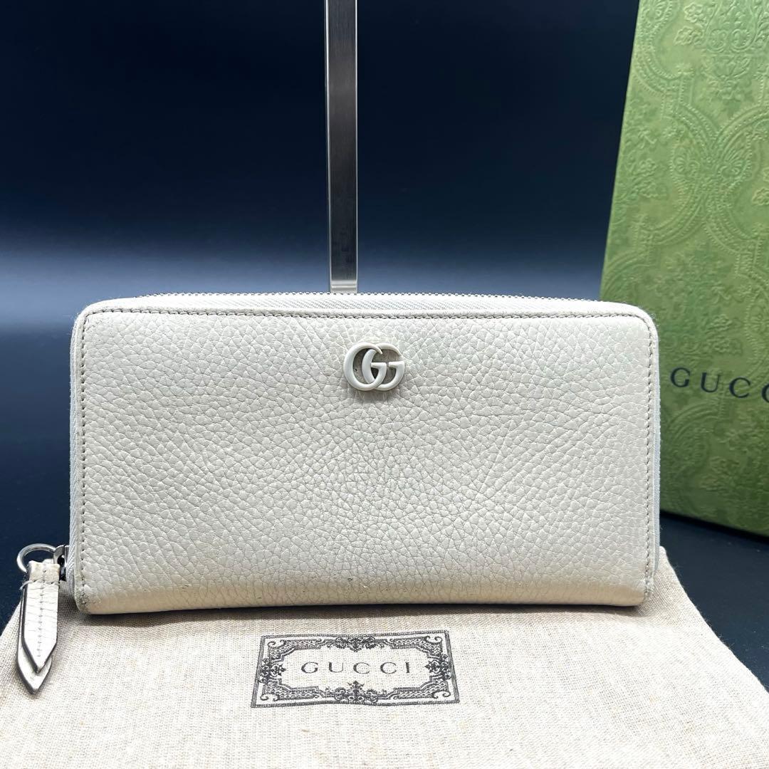 ゆぅ様 現行/付属品有✨グッチ 長財布 ラウンドファスナー マーモント 白