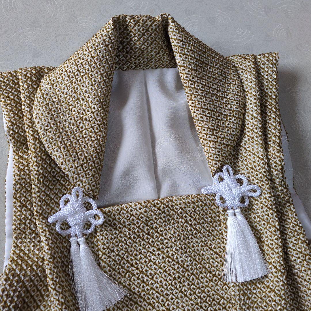 七五三３歳正絹総絞り手縫いの新品の被布（薄い黄土色）