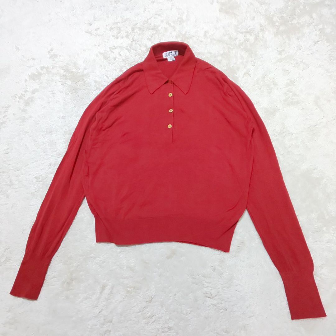 【美品/英国製】HERMES ヴィンテージ カラーカットソー ポロシャツ 金釦