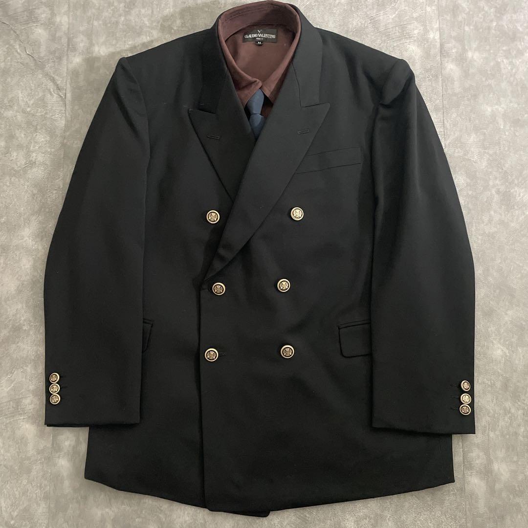 極上 漆黒ウール 黒金ボタン ダブルブレストスーツ のみ