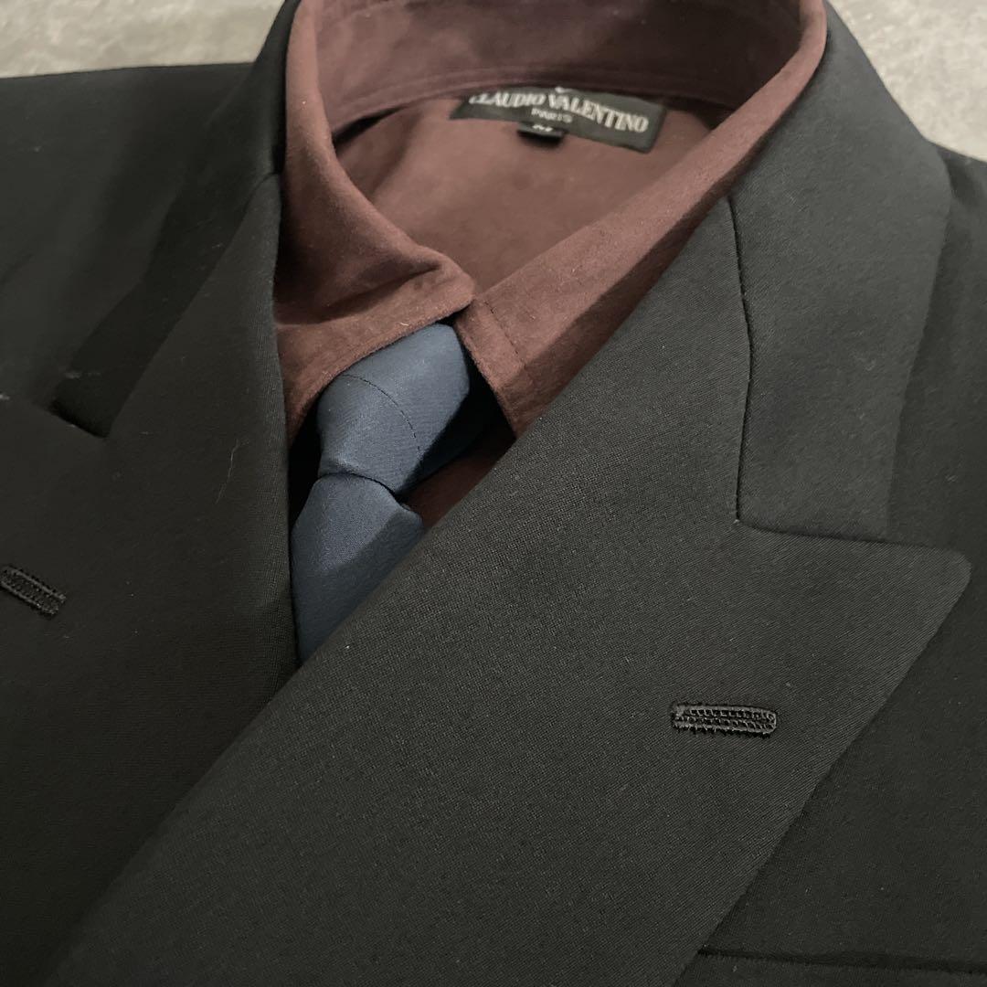 極上 漆黒ウール 黒金ボタン ダブルブレストスーツ のみ