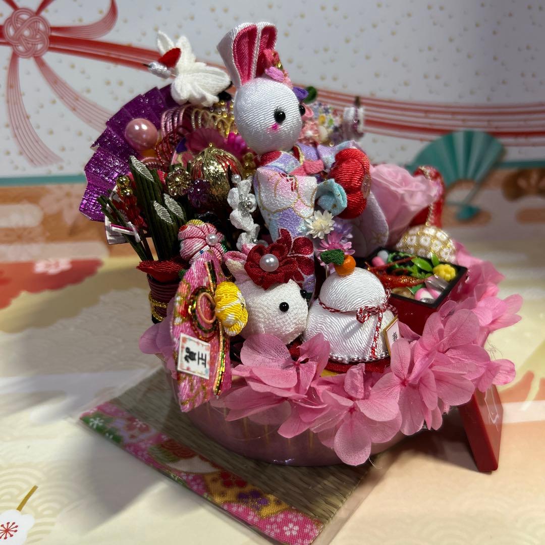 ハンドメイド❣️お正月豪華アレンジ❣️希少お目ぱっちりうさぎちゃん❣️扇、門松❁⃘*.゜