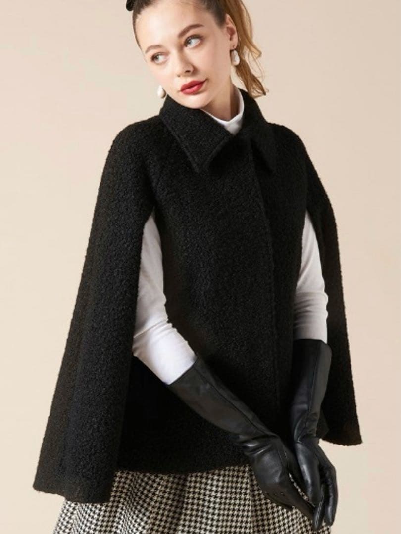 JENNE　ジェンヌ　プードル　ケープ　コート　ブラック　黒　ポンチョ