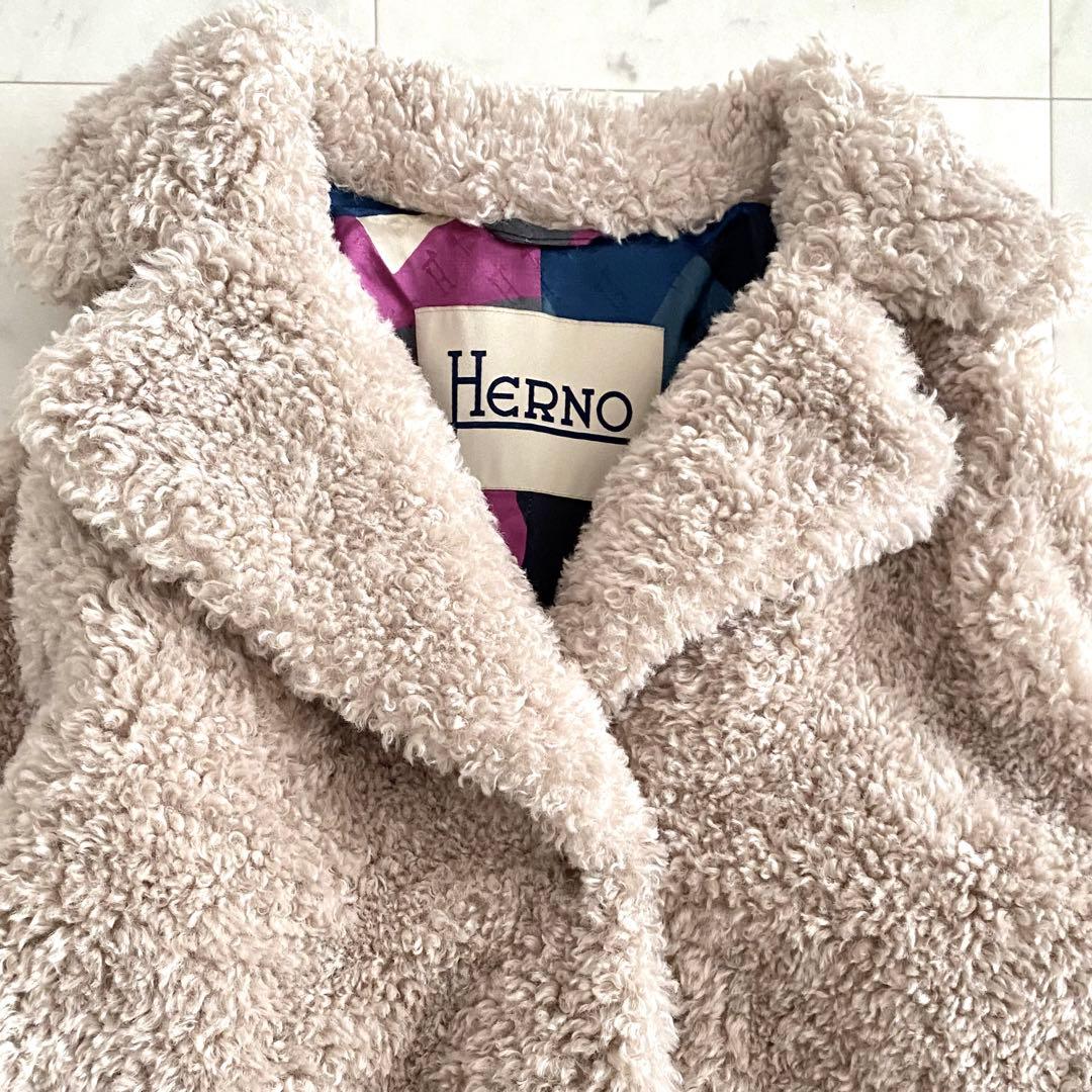 美品 ヘルノ HERNO カーリーコート '22年商品 ボア エコファー 42