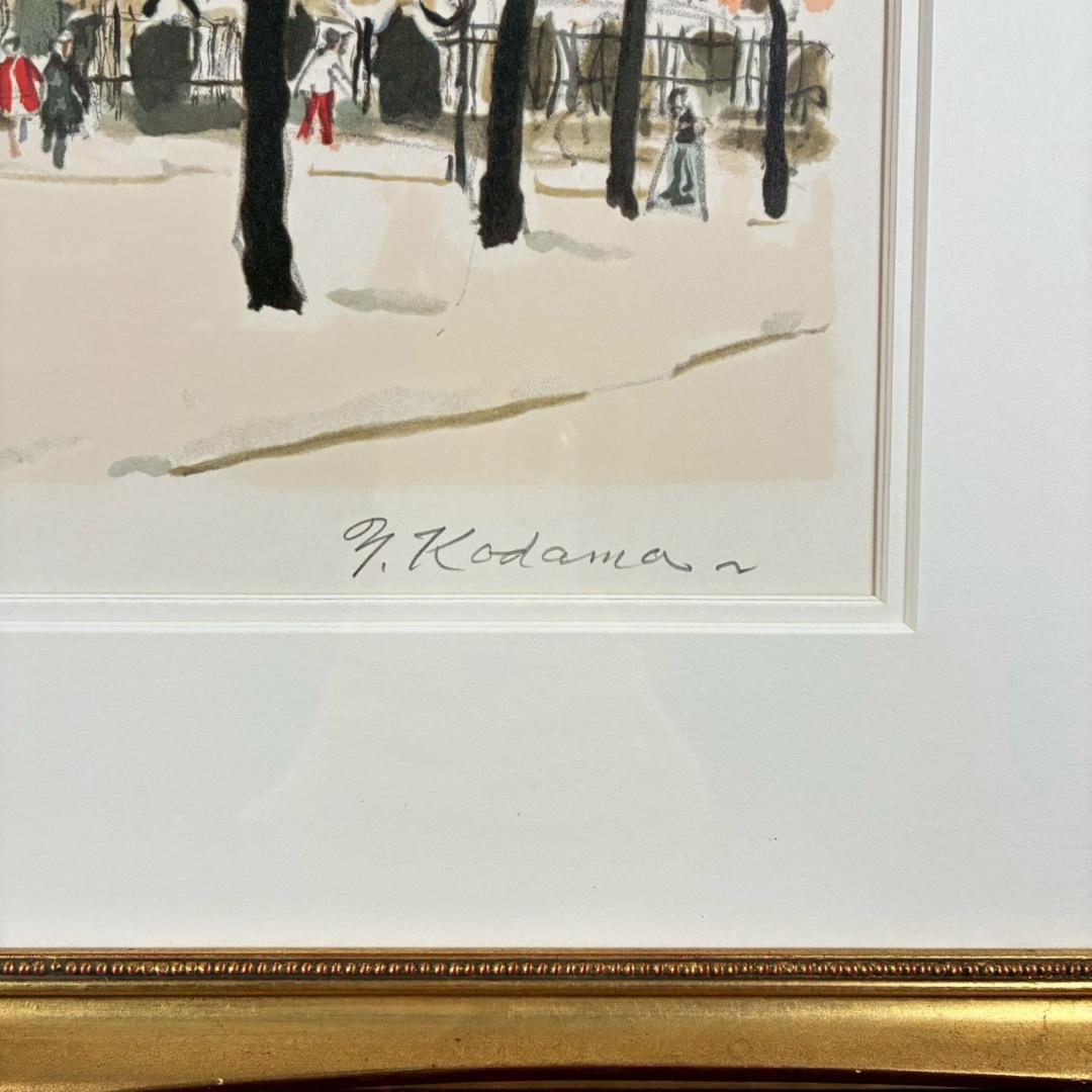 美品 児玉幸雄「雪のボージュ広場」リトグラフ 直筆サイン有 お洒落な額装 パリ