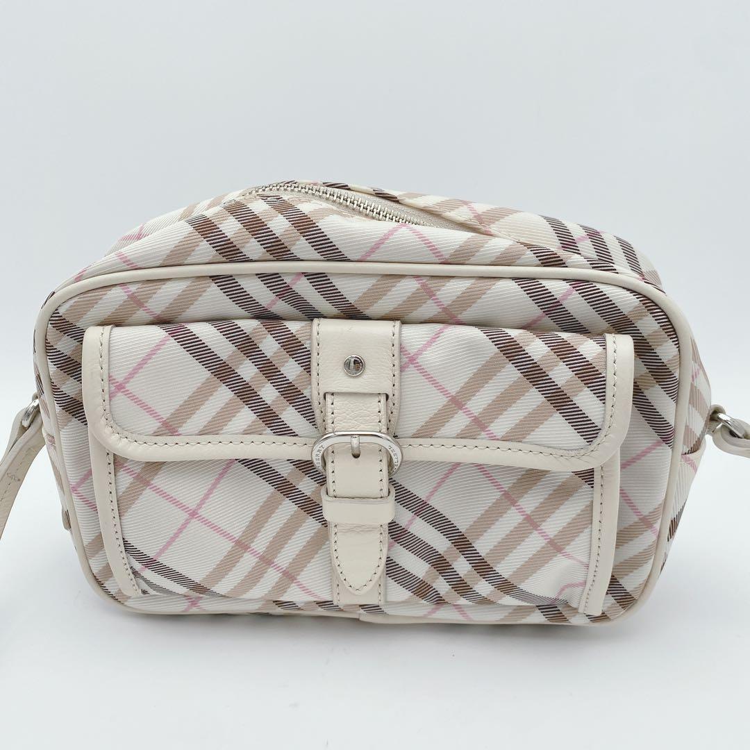 美品 BURBERRY ブルーレーベル ショルダーバッグ ノバチェック 白ピンク