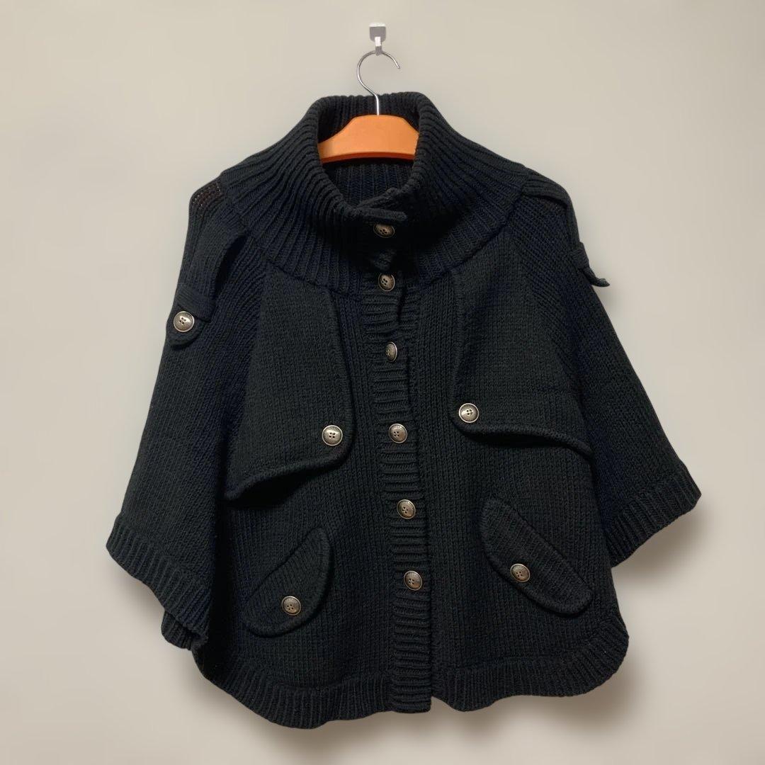 バーバリーロンドンブルーレーベル ポンチョ 三陽商会 ブラック 体型カバー 高級