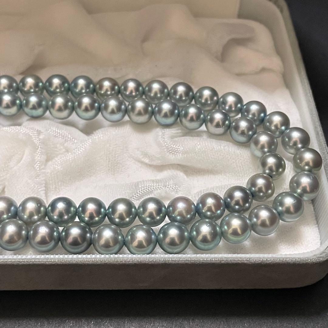 【テリ抜群✨美品】あこや真珠 ロングネックレス ブルーグレーパール 鑑別所 2連
