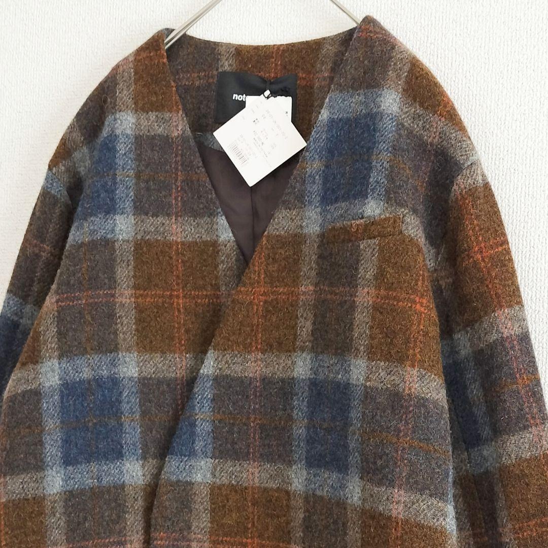 新品タグ付 ノートエシロンス タータンチェック ノーカラージャケット ブラウン系
