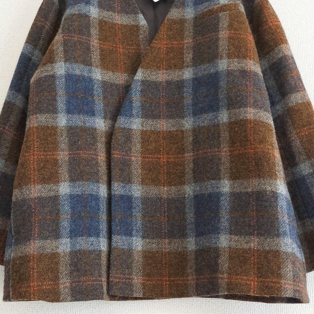 新品タグ付 ノートエシロンス タータンチェック ノーカラージャケット ブラウン系