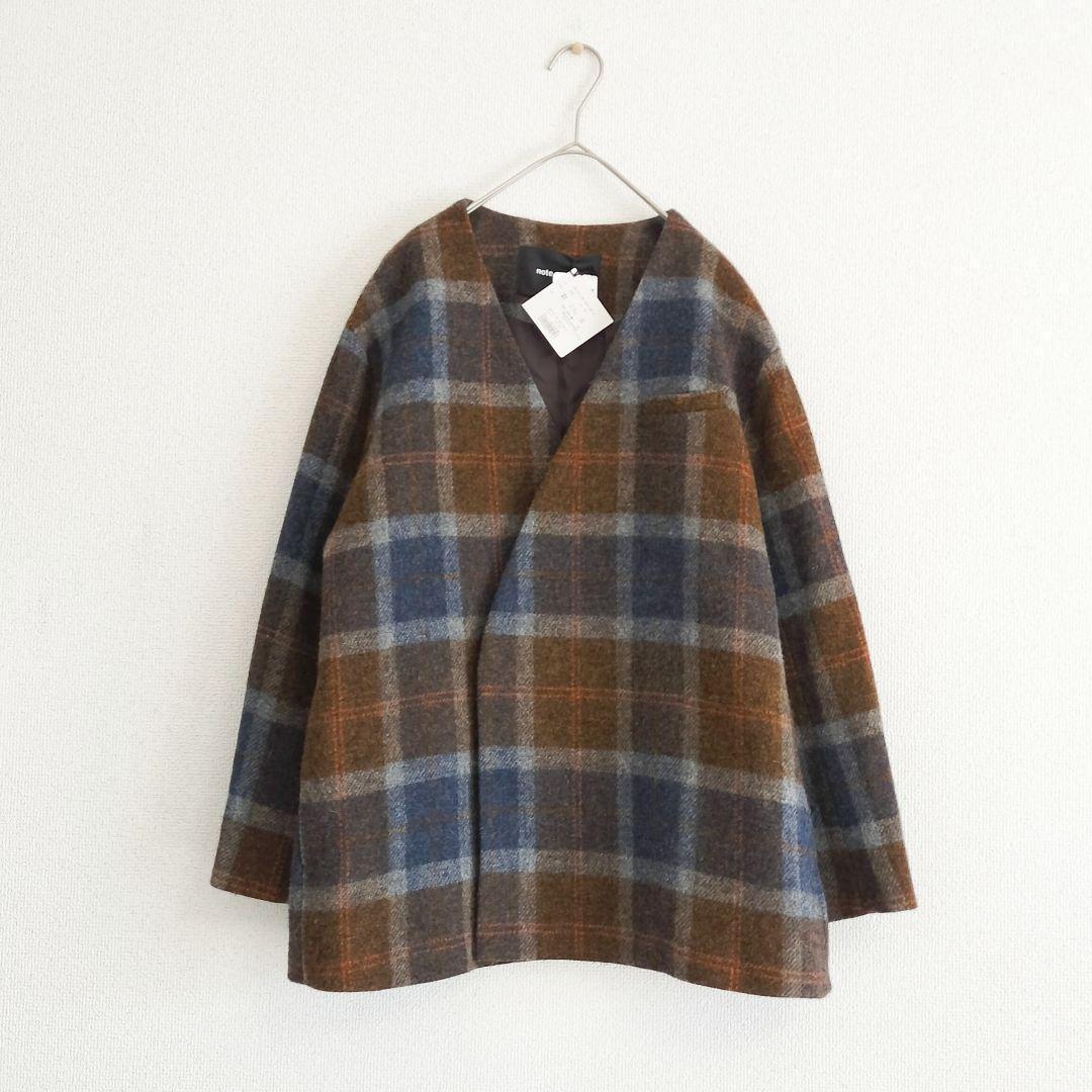 新品タグ付 ノートエシロンス タータンチェック ノーカラージャケット ブラウン系