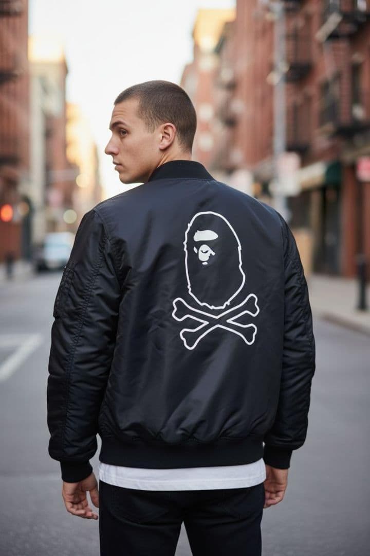 ほぼ新品 希少 APE FCRB 限定 MA-1 ボンバージャケット 黒 Ｌ