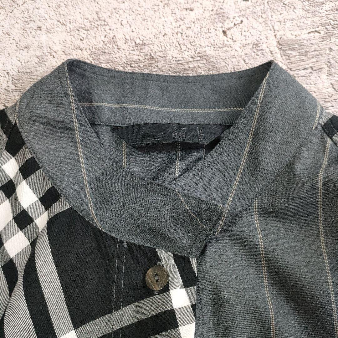 希少　萌 MOYURU ストライプチェックコンビネーションロングシャツ