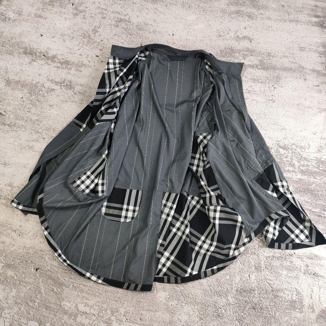 希少　萌 MOYURU ストライプチェックコンビネーションロングシャツ