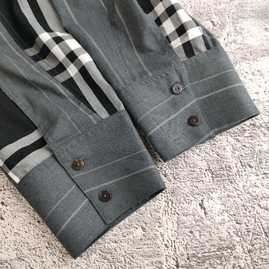 希少　萌 MOYURU ストライプチェックコンビネーションロングシャツ