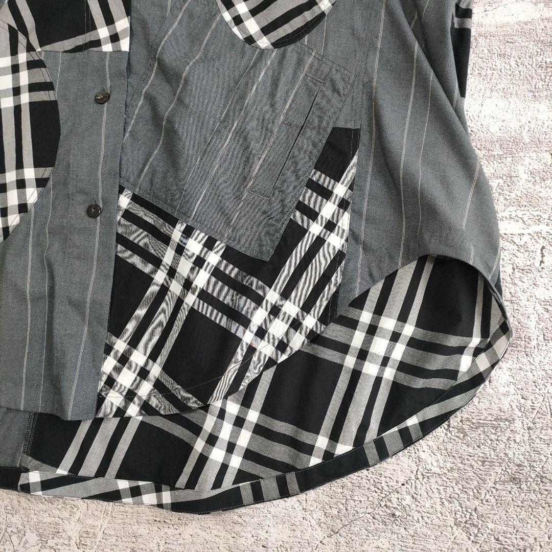 希少　萌 MOYURU ストライプチェックコンビネーションロングシャツ