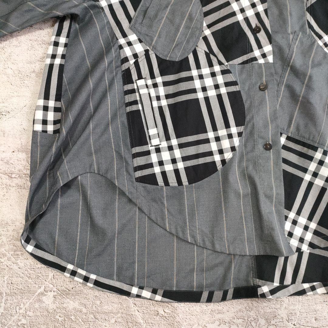 希少　萌 MOYURU ストライプチェックコンビネーションロングシャツ