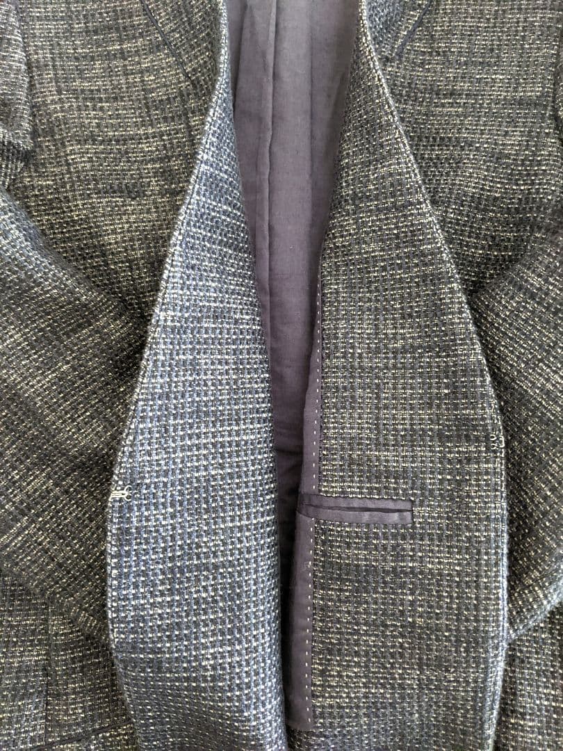 【美品】トゥモローランド ノーカラー　ツイード　ジャケット　ネイビー　38　L