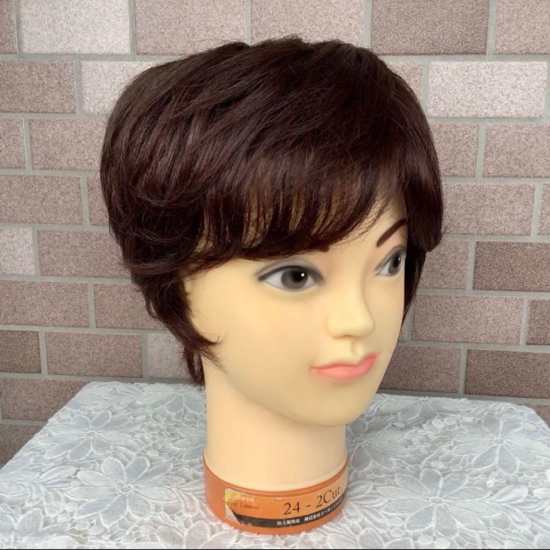 人毛100% 手植え フルウィッグ 医療ウィッグ ショートカール ボブブラウン￼
