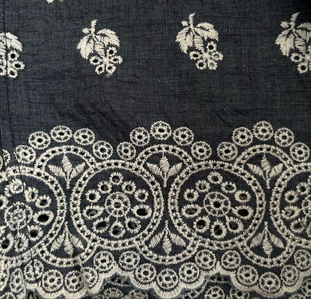 45R ハケ目カットワークのペチパンツ（インディゴ）