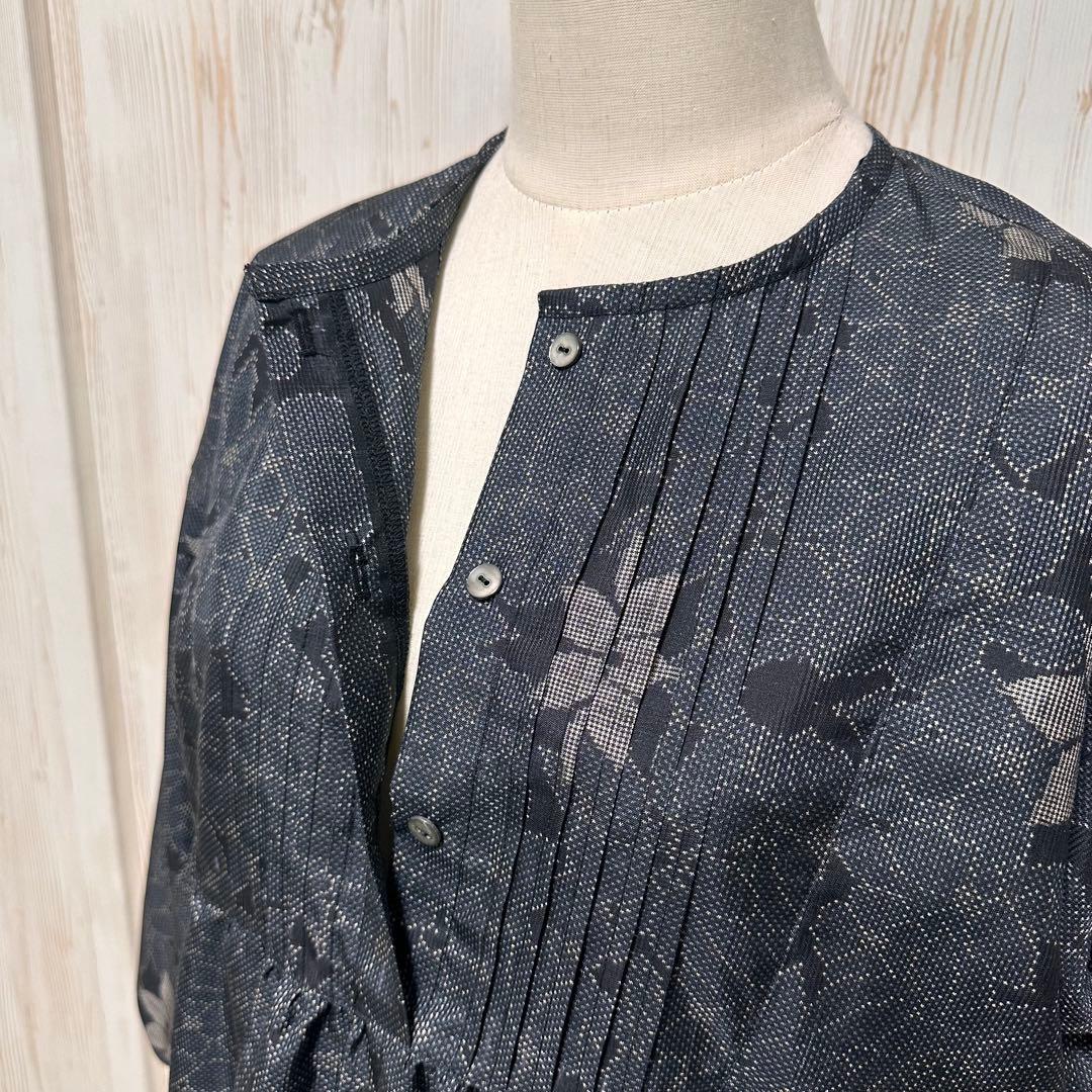 着物リメイク 大島紬(7マルキ)から前ボタンのヨーク切り替えAラインワンピース