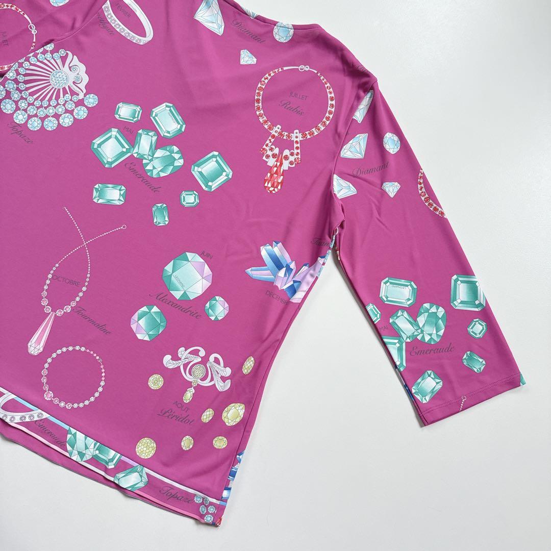 近年 美品 レオナール 宝石柄 五分袖 チュニック カットソー 洗える