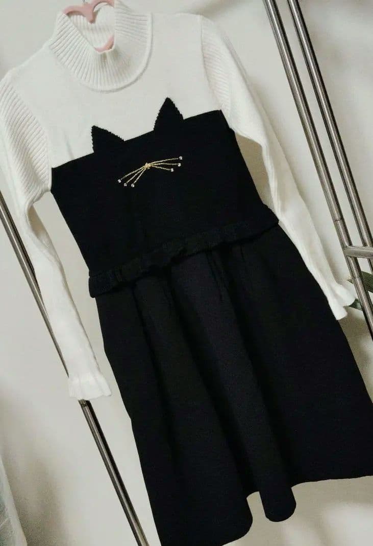 美品☆kate spade キャット ニット ドッキングワンピース 150