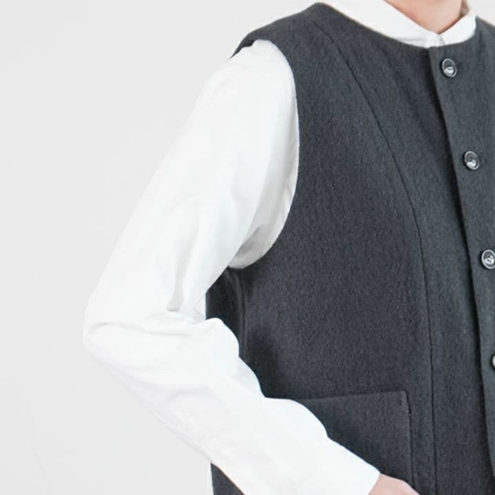 Veritecoeur ST-144 ベスト Uネック ウール 前開き ポケット