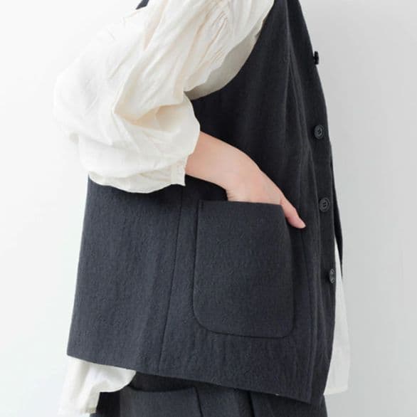 Veritecoeur ST-144 ベスト Uネック ウール 前開き ポケット