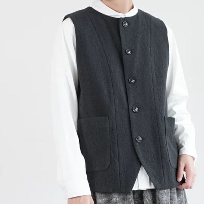 Veritecoeur ST-144 ベスト Uネック ウール 前開き ポケット