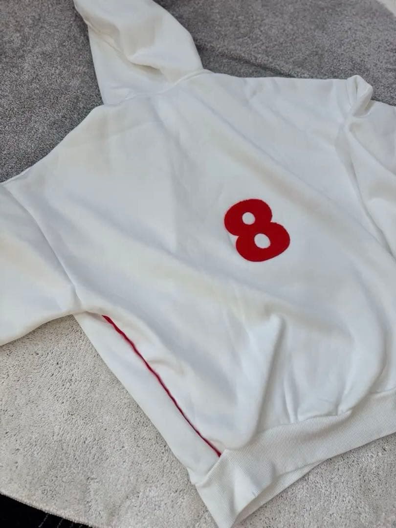 ホワイト フード付きスウェット MARINE MUTA 8