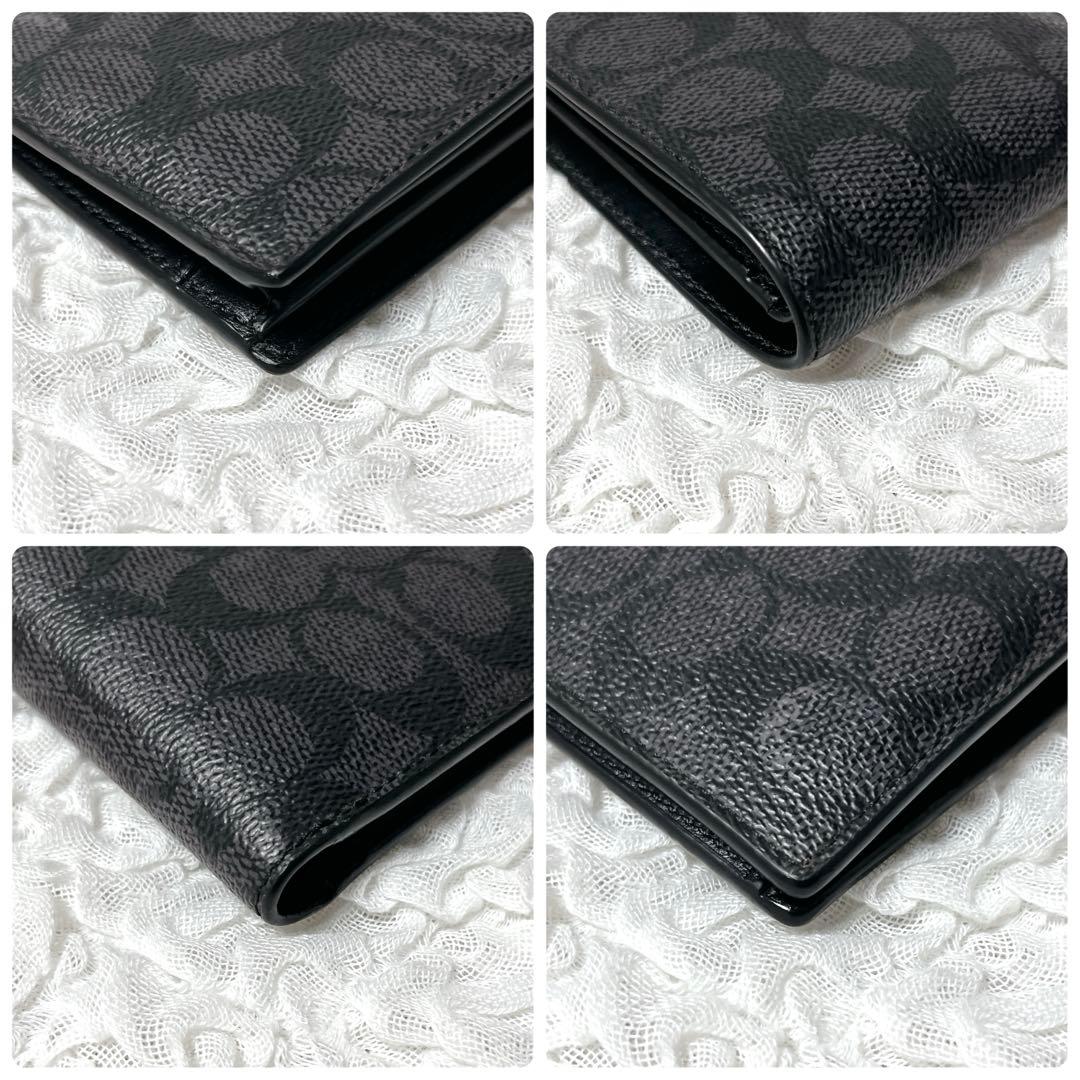 コーチ　シグネチャー　ブラック　レザー　二つ折り　財布　小銭入れ付　コンパクト