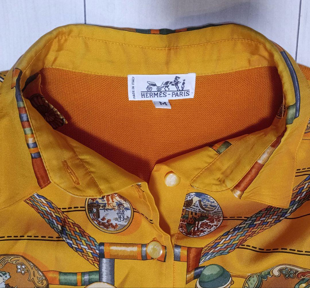 HERMES(エルメス) 半袖ポロシャツ サイズM シルク ニット 切り替え