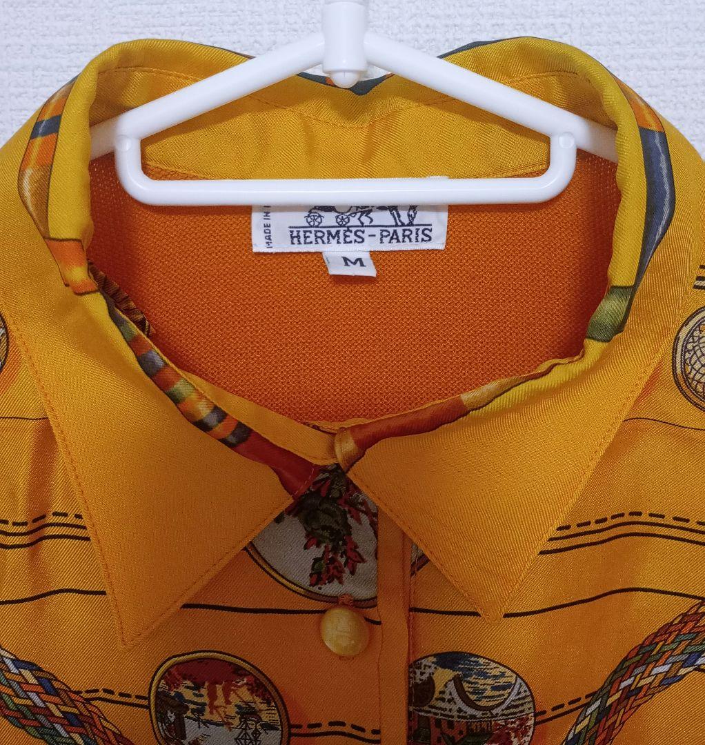 HERMES(エルメス) 半袖ポロシャツ サイズM シルク ニット 切り替え