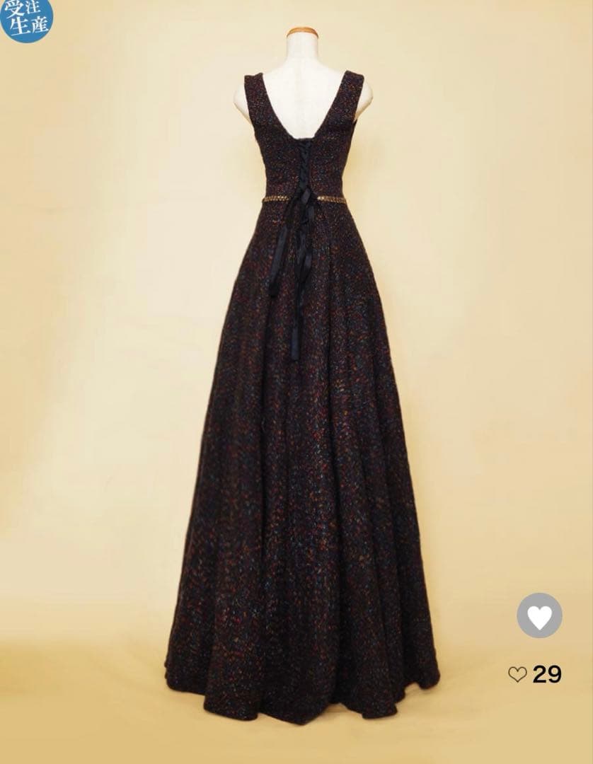 ドレスルームアミ　ネイビー　ツイードドレス